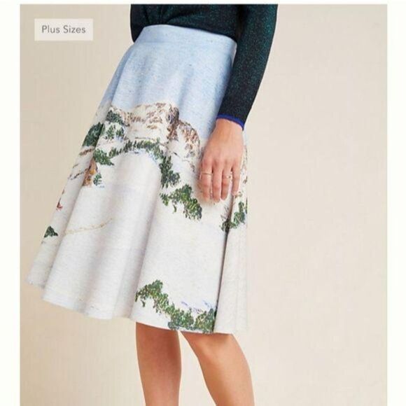 Corey Lynn Carter Wonderland A-Line Midi Skirt Winter Snow Scenery Size Small - Picture 2 of 12